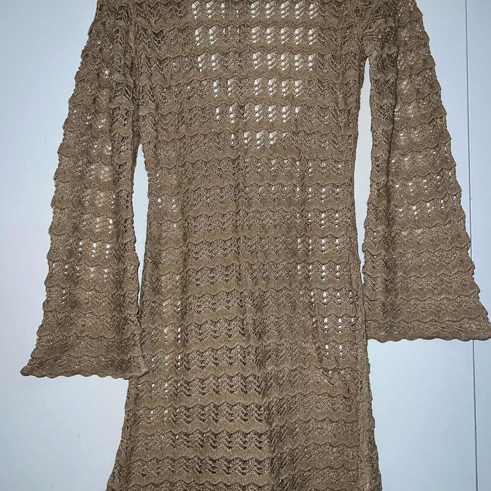 12th Tribe Brown Crochet Knit Dress